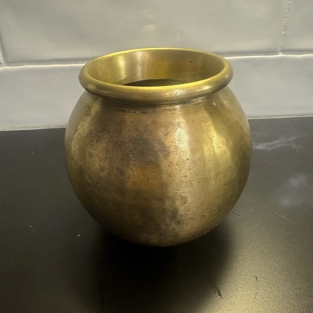 Hammered Brass Sphere Vase Pot 5‎ Inch MCM Mid Century Modern